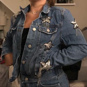 Star embroidered with sequins denim jacket